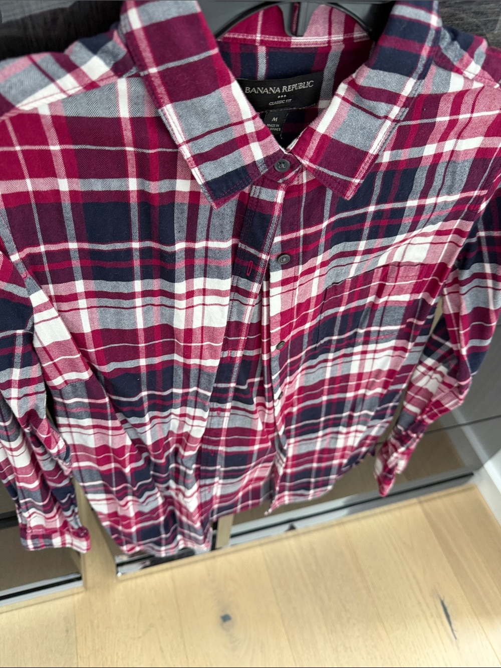 Banana Republic Women’s Burgundy, Navy & White Plaid Button-Down Shirt